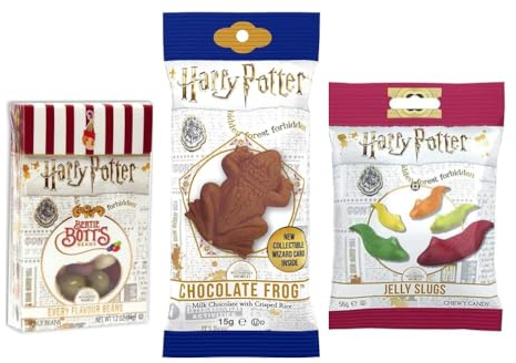 Jelly Belly Harry Potter Schokofrosch mit Sammelkarte, Bertie Bott's Bohnen in sämtlichen Geschmacksrichtungen und Jelly Slugs Gelee-Schnecken