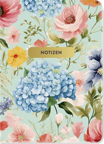 Notizheft Blumenglück Floral: Notizbuch, DIN A6, 48 Seiten, Punkteraster, flexibler Einband, edles Gold- und Strukturfinish. Perfekt als Bullet Journal, Tagebuch, Schulheft