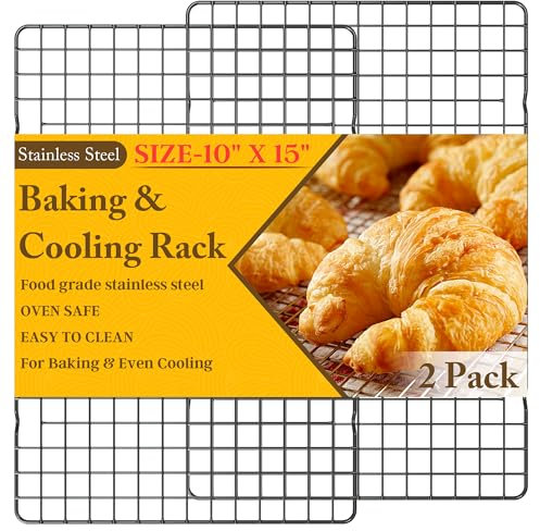 2PCS Cooling Racks for Cooking and Baking - 10 x 15Heavy Duty Stainless Steel Wire Rack for Baking, Grilling, Roasting - Oven & Dishwasher Safe - Fits Jelly Roll Sheet Pan（Black）