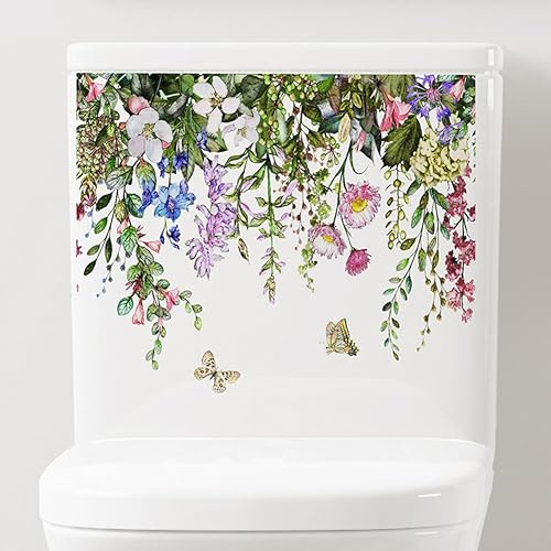 Autocollants muraux imperméables pour abattant de toilettes - Motif feuilles vertes - Pour abattant de toilettes - Décoration de réservoir de salle de bain - Accessoires de toilette imperméables