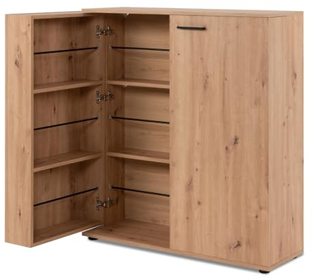 Schuhschrank in Eiche Artisan, Flurschrank für 24 Paar Schuhe, Schubablage mit 12 Fächern, Schuhkommode für Flur, Diele und Garderobe, 100 x 110 cm, Logu (Eiche, 100 cm)