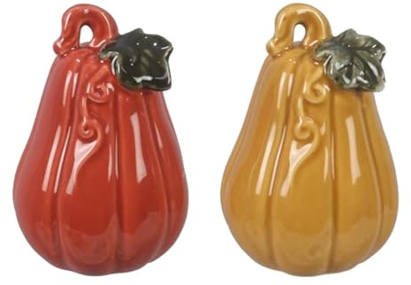 The Bridge Collection Ceramic Pumpkin Salt and Pepper Shakers - Fall Salt & Pepper Shaker Set - Thanksgiving Kitchen Decor