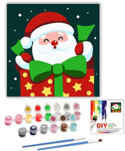 TARATH Peinture par Numéros pour Enfants de 5 6 7 8 9 Ans Filles et Garçons, Peinture par Numéros pour Enfants Débutants, Peinture de Noël par Numéros Avec Cadre, 20 x 20 cm