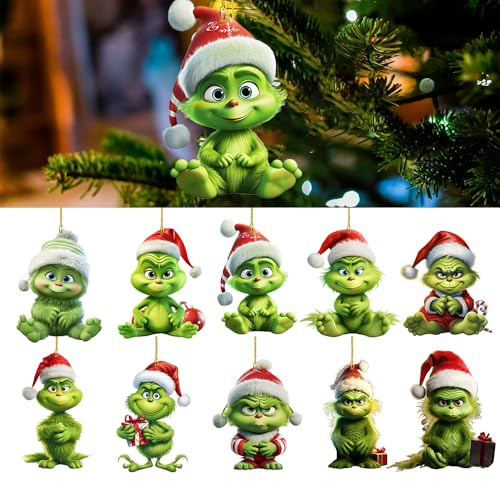 Dhqkqg 10 StüCk Weihnachtsschmuck, Mit Elastischer Kordel 2D Acryl AnhäNger, Weihnachten Deko, 2024 FröHliche Lustige Puppen Ornamente FüR Weihnachtsbaum Dekorationen, Weihnachtsdekorationen