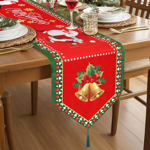 Tischläufer Weihnachten Rot Weihnachten Tischläufer Abwaschbar Weihnachtstischläufer mit Fransen Tischdecke Weihnachten für Urlaub Party 33x180 cm Stil B
