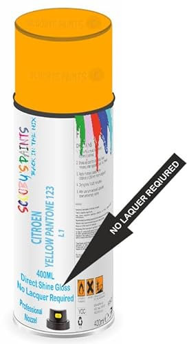SCOOBYS PAINTS BACK IN THE MIX Direct Gloss Aerosol Spray Paint For Citroen Yellow Pantone 123 Code: L1 No Lacquer Required