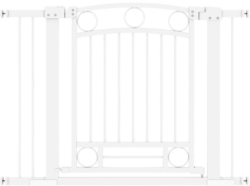 PawHut Barrera de Seguridad para Perros Extensible 76-104 cm para Puertas y Escaleras Puerta de Seguridad para Mascotas Altura 76 cm con Montaje a Presión Doble Bloqueo y 2 Extensiones Blanco
