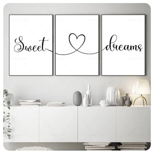 Schwarz-weiße Zitate „Sweet Dreams“ auf Leinwand Motiv: Herz Liebe Kinderzimmer-Poster und Wandbilder Heimdekoration 30 x 42 x 3 cm ungerahmt