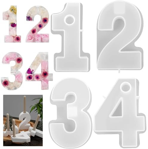 JDBlissful Silikonform Zahlen 1-4 Advent,4 Stück Silikonform Adventskranz 1-4 Zahlen Gießform,Silikonformen Gießformen Kerzenhalter, Herstellung von Kerzen, Dekoration Esstisch Mittelstück Form