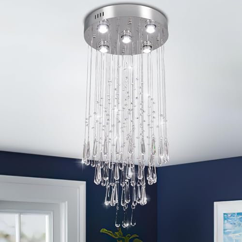 CXGLEAMING Modern Kronleuchter Kristall Pendelleuchte Luster Wohnzimmer Lampe Schlafzimmer Geeignet für Dekoration, Treppenhausbeleuchtung, Flurbeleuchtung 5xGU10 100cm(Glühbirne nicht enthalten