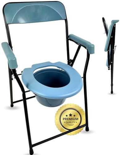 OrtoPrime Silla WC Personas Mayores PLEGABLE - Silla Orinal Adulto - Silla Inodoro PORTÁTIL Silla Orinal para Ancianos - Silla de Baño GERIÁTRICA - Silla con Inodoro CÓMODA Silla WC para Ancianos