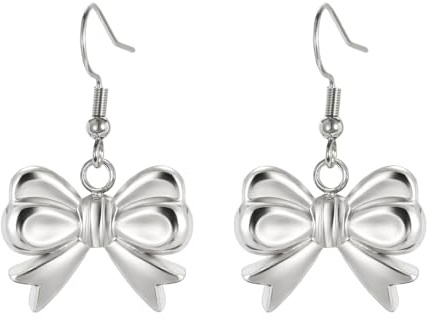 KKJOY Kleine Bogen Ohrringe Edelstahl Band Bogen Anhänger Ohrringe Trendiger Abschlussball Schmuck für Frauen Charmante Damen