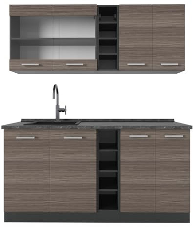 Vicco Singleküche R-Line, Küchenzeile Single, Edelgrau/Anthrazit, 160 cm, AP Anthrazit