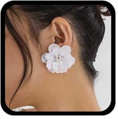 Cybche Vintage Big Pearl Flower Ohrringe weiße Blumenstollen Ohrringe Perle Blumenohrring Braut Blumenstollen Ohrring Perlen Blütenschmuck für Frauen