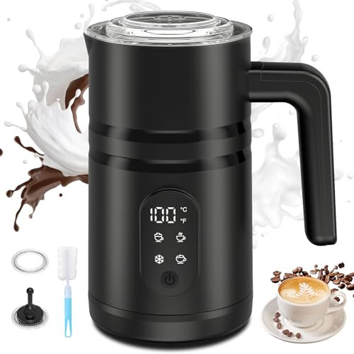 Mousseur à Lait Électrique 5-en-1 - Mousseur de Lait 350ml pour Cappuccino, Chocolat Chaud et Café | Machine à Mousse Lactée, Chauffage Intégré, et Chocolatière, Milk Frother (noir)