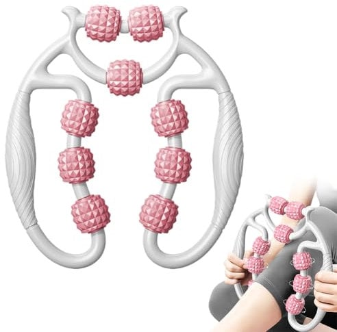 Beinmuskel Massagegerät Tiefengewebe Massage Roller mit 9 Rädern, Bein Massagegerät, 2025 Neuer Massageroller Beine, Fussmassagegerät, 360 ° Triggerpunkt-Massagerolle für Bein, Fuß, Armmassage(Rosa)