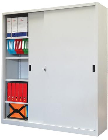 Generico Armoire haute en métal à portes coulissantes - 180x45x200 cm - gris