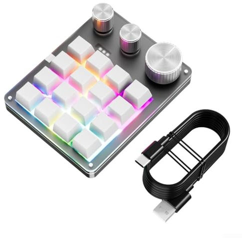 YUEKOPOU Draagbaar toetsenbord, draadloze connectiviteit, e Gaming Keyboard Featuring Customizable Keys and Three Knobs, Designed for Seamless Layer Switching During Intense(White)