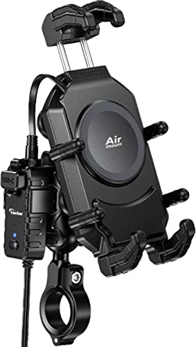 Kaedear Support de smartphone pour moto, chargement, absorption des vibrations, support d'air, Qi intégré, chargement sans fil, alimentation USB, corne de diable QI USB/Air Mount KDR-M26A (chargement