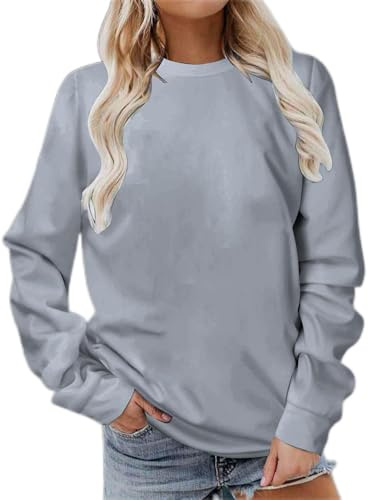 TURWXGSO Jumpers for Women Casual Long Sleeve Tops Crewneck Sweatshirt Plain Lightweight Sweat Shirts Oversized Sweater Autumn Winter Pullover Without Hood Plus Size UK S-5XL