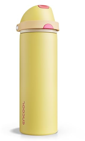 Insulated Water Bottle with Straw - Encool Stainless Steel Water Bottle with Push Button Lid, Leak-Proof & BPA-Free, Keeps Cold for 24 Hours for Sports, Travel, Gym (24 oz, Ginger)