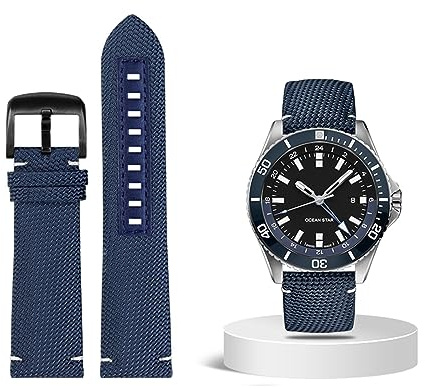 SCRUBY 22 mm wasserdichtes Nylon-Armband für Mido M026.629/430 Ocean Star M042.430 Ersatzarmband Herrenzubehör(Blue black buckle)