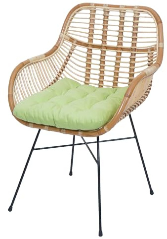 Mendler Esszimmerstuhl HWC-P17 Kubu Rattan Metall - Polster grün | Küchenstuhl, Korbstuhl, Rattansessel, Rattanstuhl, Stuhl