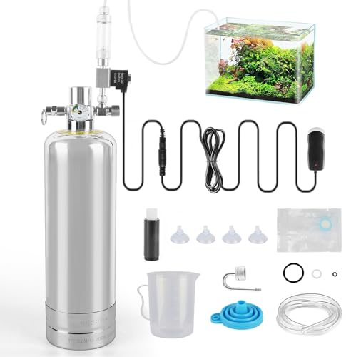 JAOGAUS CO2 växt akvarium komplett set 2 kg, med magnetventil och diffusor | Akvarium CO2-generator med rostfri stålflaska, tryckreducerare, bubbelmätare och magnetventil för friska vattenväxter