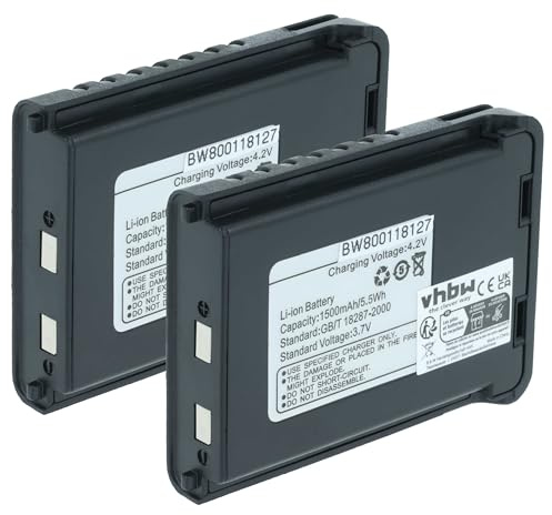 vhbw 2X Akku kompatibel mit Baofeng UV-3R Mark II | UV-3R+, UV-3R Funkgerät, Walkie Talkie (1500 mAh, 3,7 V, Li-Ion)