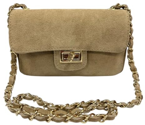 J26 Wildleder Rauhleder Elegante Tasche Clutch Veloursleder Umhängetasche made in Italy echtes Leder (Taupe)