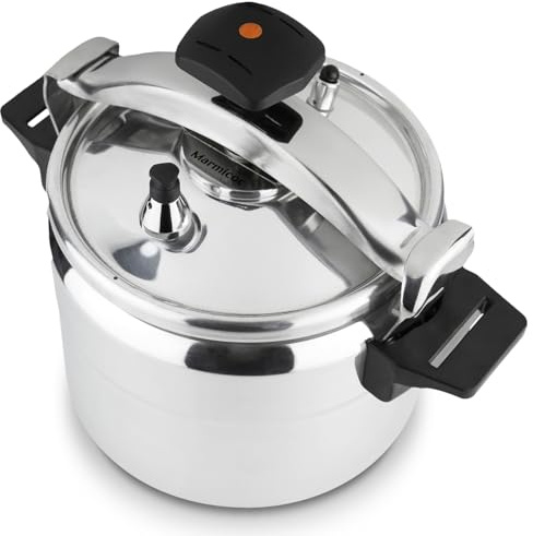 Marmicoc Alumax - Olla a Presión Tradicional de 8L, Aluminio Extra Grueso, 3 Sistemas de Seguridad, Compatible con Vitrocerámica, Gas y Eléctrica