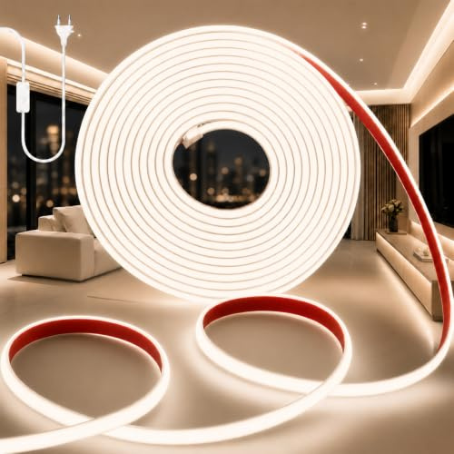 PERVADEO 230V COB LED Streifen LED Strip Wasserdicht IP65 Selbstklebend Leiste Aussen Schlauch Lichtleiste Band 320LEDS/M Outdoor Lichterschlauch mit Netzteil für Innen Außen Neutralweiß 2M