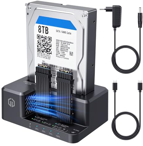 GRAUGEAR Bidirektional Clone Station für Festplatte [Bidirektional Klonen] | Klonen Station für M2 SATA, NVMe SSD M.2, SATA SSD M,2/2,5/3,5 Laufwerke I Festplatten Dockingstation I Lüfter 3 Kühlstufen
