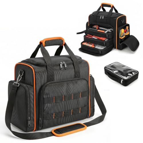 15L Large Tool Bag - Heavy Duty Multi-Pockets Tool Storage Bag 31x18x27CM | Electrician Tool Bag with Shoulder Strap Case, Hardware Tool Organiser Heavy Duty for Tradesmen Home DIY Tradesmen Engineers