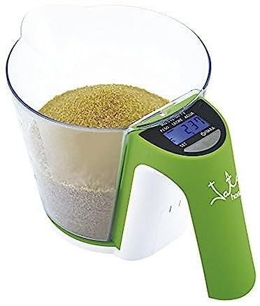Jata Hogar 766 Balanza electrónica con Jarra extraíble, Capacidad 2kg, Acero Inoxidable, Verde y Blanco