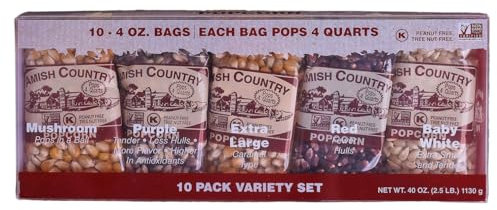 Amish Country Popcorn | 4 Ounce Variety Kernel Gift Set (10 Pack Assorted) | Old Fashioned, Non-GMO and Gluten Free (4oz Each, 10ct Total)