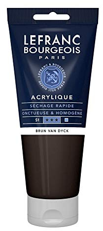 Lefranc Bourgeois 300461 Fine Acrylfarbe - Van Dyck Braun, 200ml Tube, cremige Acrylfarbe auf Wasserbasis, schnell trocknend, lichtecht, wasserfest