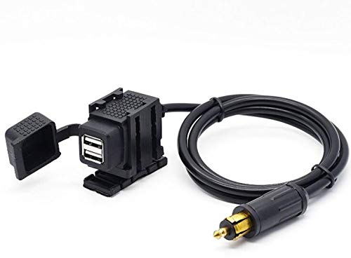Jtron DIN Hella Adaptateur d'alimentation de prise de chargeur USB double moto 2.1A avec câble de 1.8m pour téléphone/iPhone/GPS SatNav