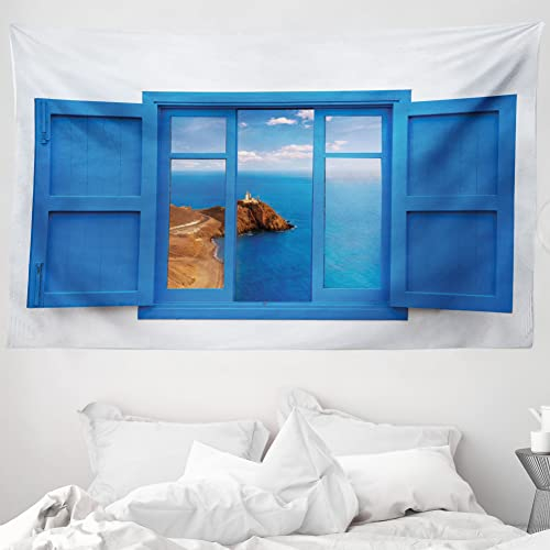 ABAKUHAUS Blau Weiss Wandteppich und Tagesdecke, Berg Ozean Meer aus Weiches Mikrofaser Stoff Waschbar ohne Verblassen Digitaldruck, 230 x 140 cm, Blau