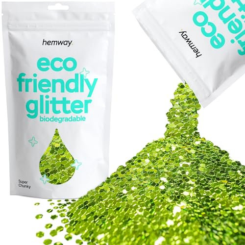 Hemway Eco Friendly Biodegradable Glitter - Lime Green | 100g Super Chunky Plant-Based Metallic Flakes for Arts & Resin Crafts | Bio Supplies for Festival, Hair, Face, Body & Nail Art Decoration