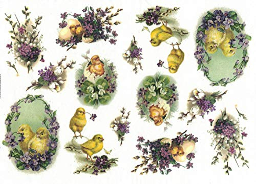 Zita`s Creative Reispapier A4 - Pretty Easter Chicks. Motiv-Strohseide, Strohseidenpapier, Decoupage Papier