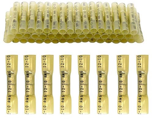 CEEYSEE 50 Pezzi Connettori Elettrici Impermeabili Testa-Testa Termorestringente Crimpare Morsetti Elettrici Rapidi Capicorda Elettrici - per cavi da 4,0-6,0 mm² (Giallo/YRTY)