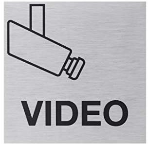 Metafranc Klebeschild Video - 80 x 80 mm - Aus Aluminium - In moderner Edelstahl-Optik - Selbstklebende Rückseite / Beschilderung / Infoschild / Videoüberwachung / 507130