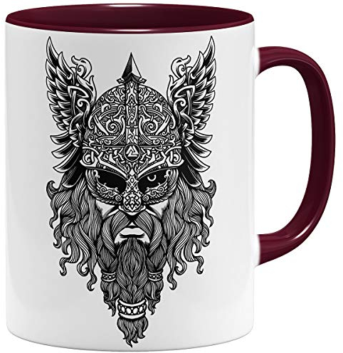 OM3® Viking-Valknut Tasse - Keramik Becher - 11oz 325ml - Odin Wikinger Skull Nordic Warrior - Bordeaux