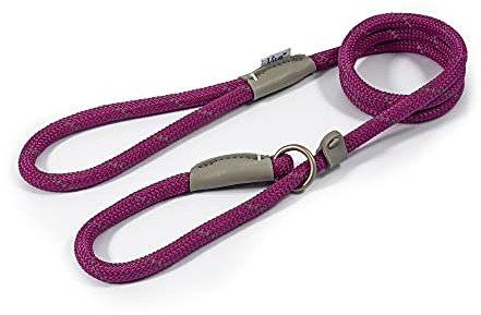 Ancol Viva Reflective Rope and Leather Slip Dog Lead - Purple - Lightweight Weatherproof Durable Puppy Training Accessory - 1.2m x 10mm