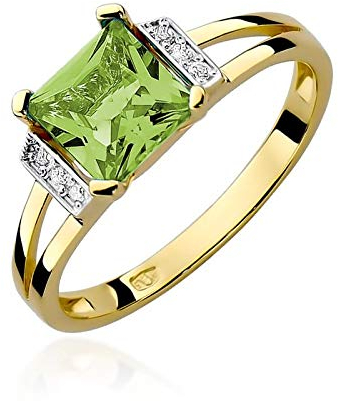 Damen Ring 585 14k Gold Gelbgold echt Peridot Edelstein Diamanten Brillanten