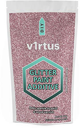 v1rtus Glitter Paint Additive - Light Rose Gold | Metallic Flakes for Adding Sparkle to Paints & Wood Varnish | Add to Emulsion, Acrylic & Latex for Indoor Sparkly Walls | 100 g