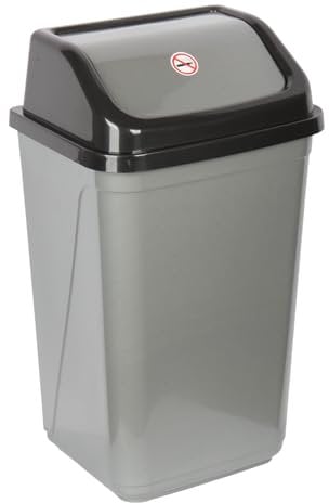 Jolie Max Swing Bin 50L – Lidded Dustbin for Home or Office, Silver Plastic Rubbish Bin with Swing Lid – Large Capacity Waste Bin (67cm Height)