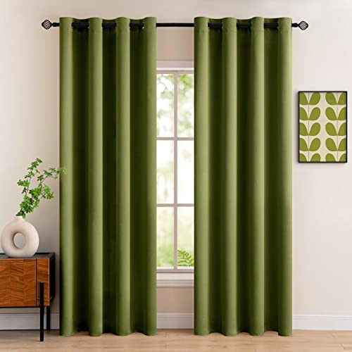 MIULEE Vorhänge Olivgrün Blickdicht mit Ösen, Schöner Weicher Verdunklungsvorhänge zum Verdunkeln von Räumen, 2er Set Gardinen Abdunkelnd Schlafzimmer Wohnzimmer Thermovorhang Kälteschutz 140X225 cm