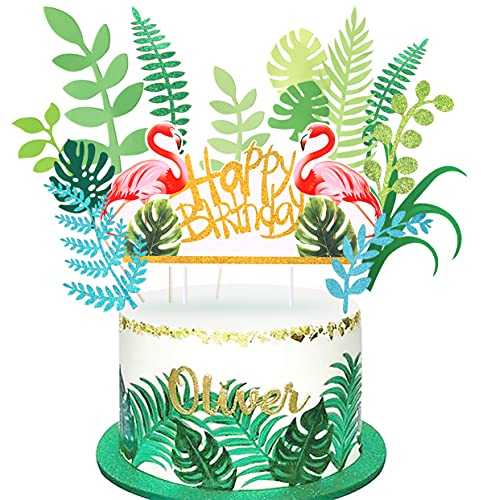 Regendeko Happy Birthday Flamingo Tortendeko Sommer Kuchen Deko Kaktus Tropical Hawaii deko Tortendeko Cupcake Deko Cocktailparty Deko Geburtstagskuchen Deko (Montera)